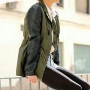 Sound&Matter olive green x leather utility jacket